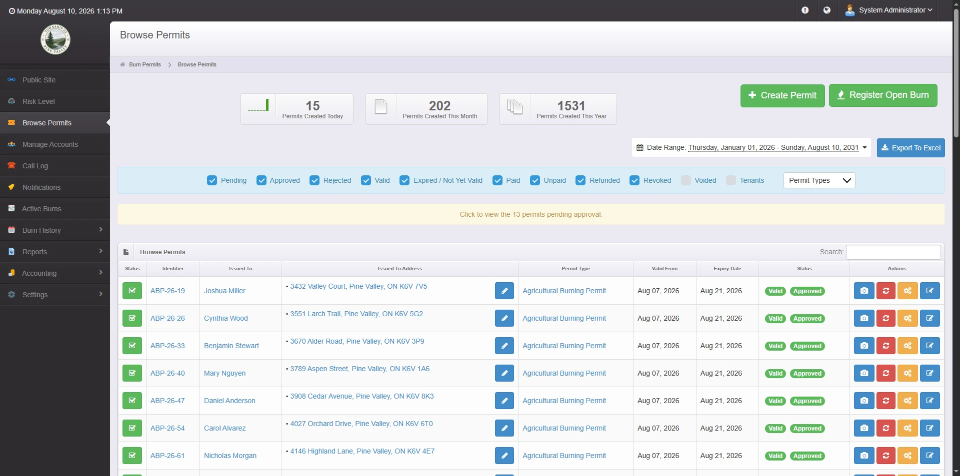 Web-based admin panel — Browse Permits